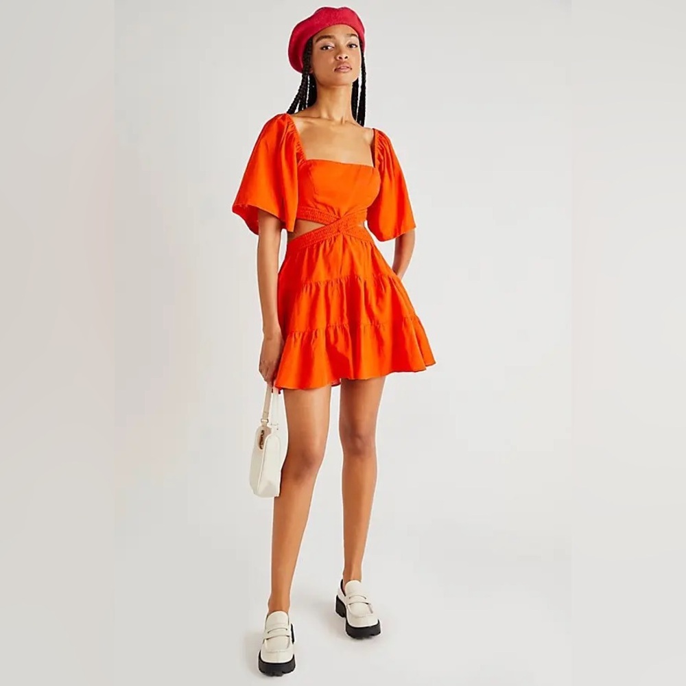 Free People Bright Orange Cutout Mini Dress